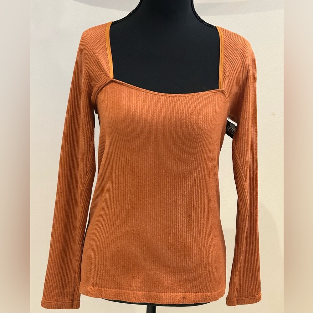 Anthropologie Rust Long Sleeve Ribbed Top